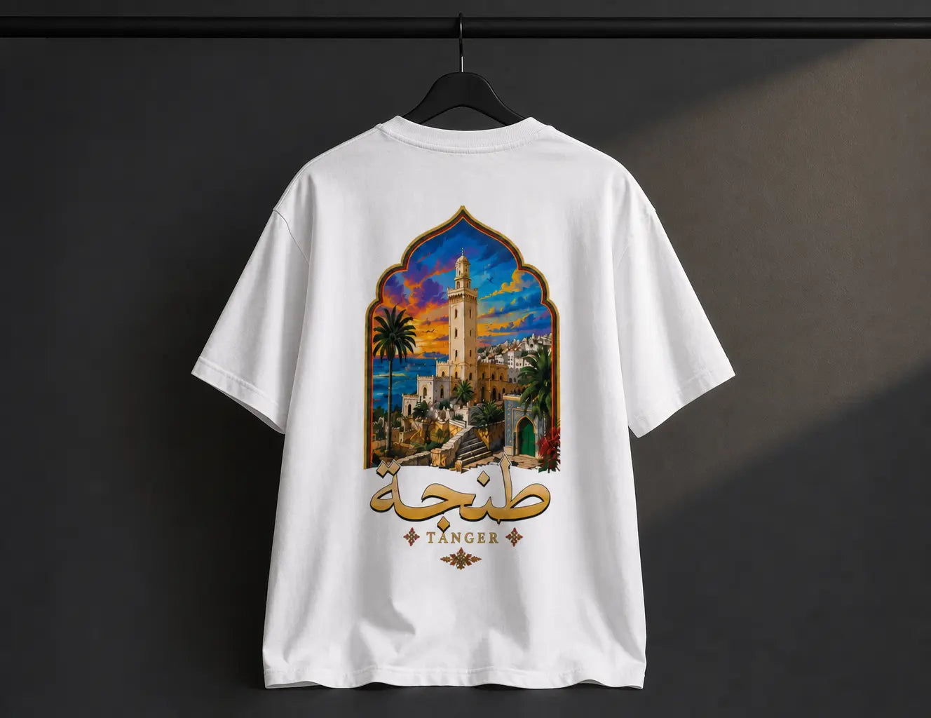 Clean isolated fashion product photograph, 13:10. Present the exact white Tanger 1996 T-shirt alone